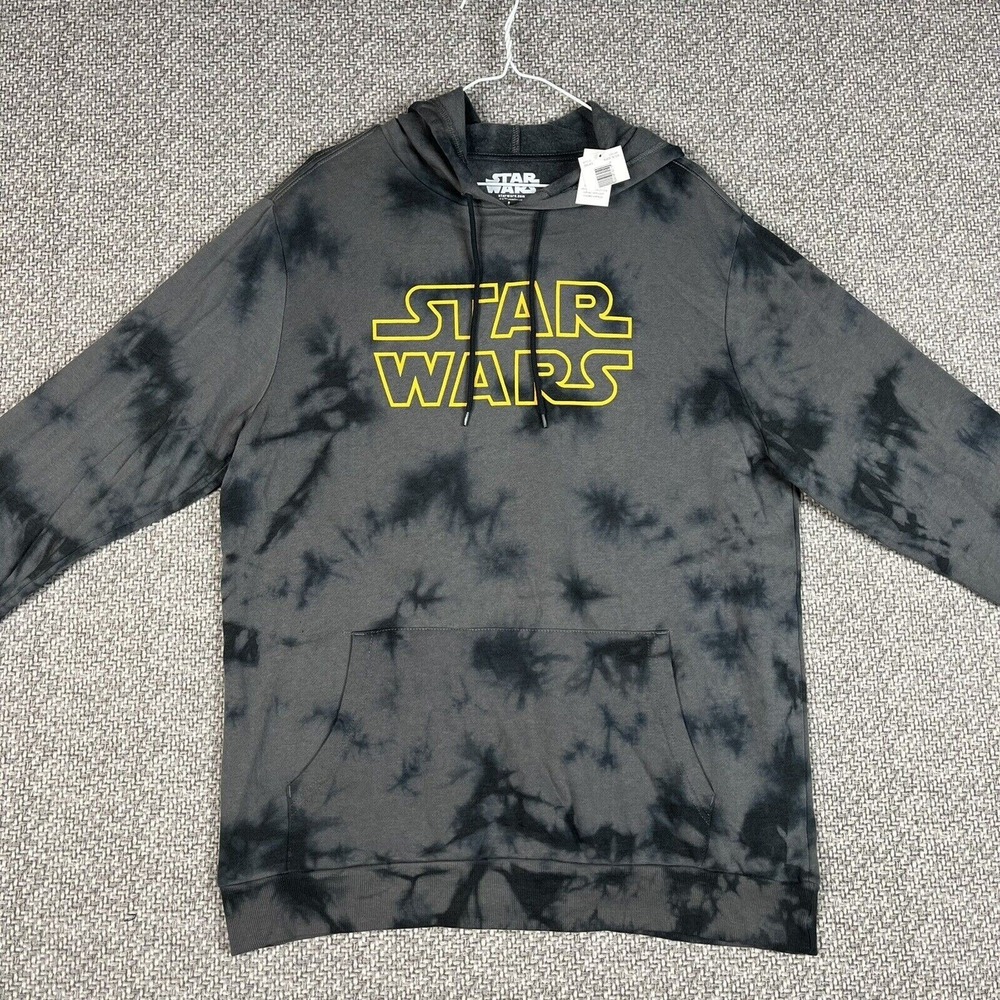 Star Wars Tie Dye Mens MEDIUM Graphic Hoodie Sweatshirt Sweater Black & Grey NWT